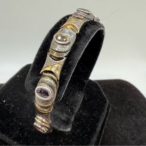 Bronzo Italia Sterling Silver & Bronze Multi-Gemstone Link Bracelet – 7.5”